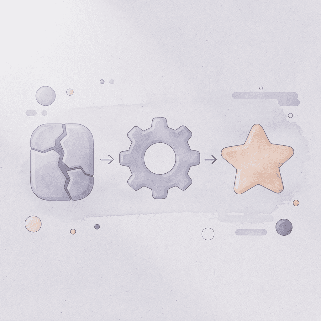 Three icons showing progression from small gaps to major problems