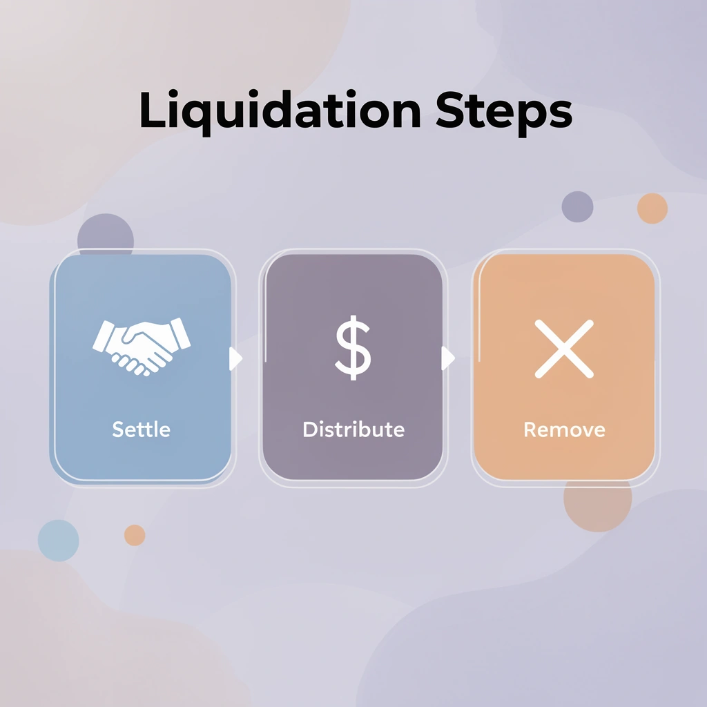 Process flow showing three main liquidation steps