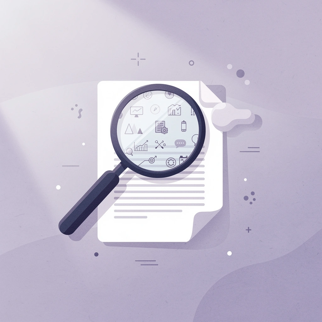 Scene illustration of a magnifying glass examining a dissolution document, symbolizing hidden complexity in the process