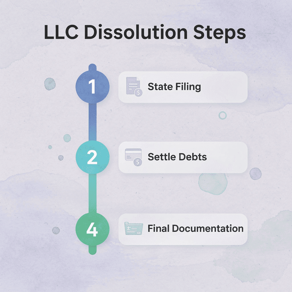 Numbered steps showing LLC dissolution process