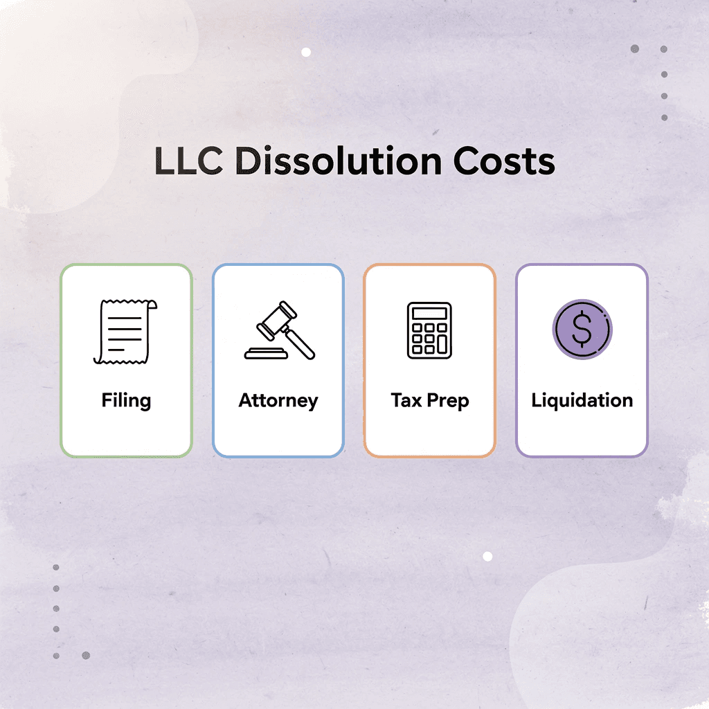 Infographic showing four main LLC dissolution cost categories