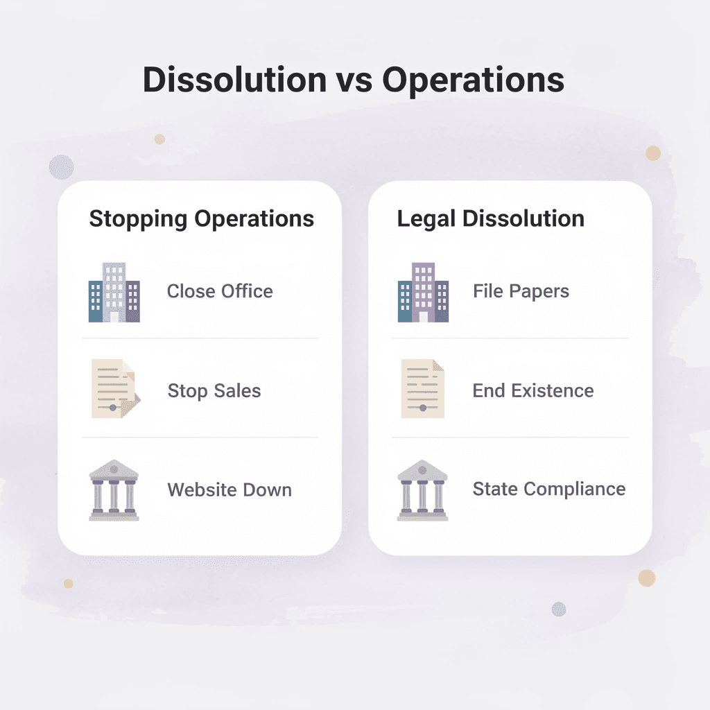 Comparison between stopping operations and legal dissolution
