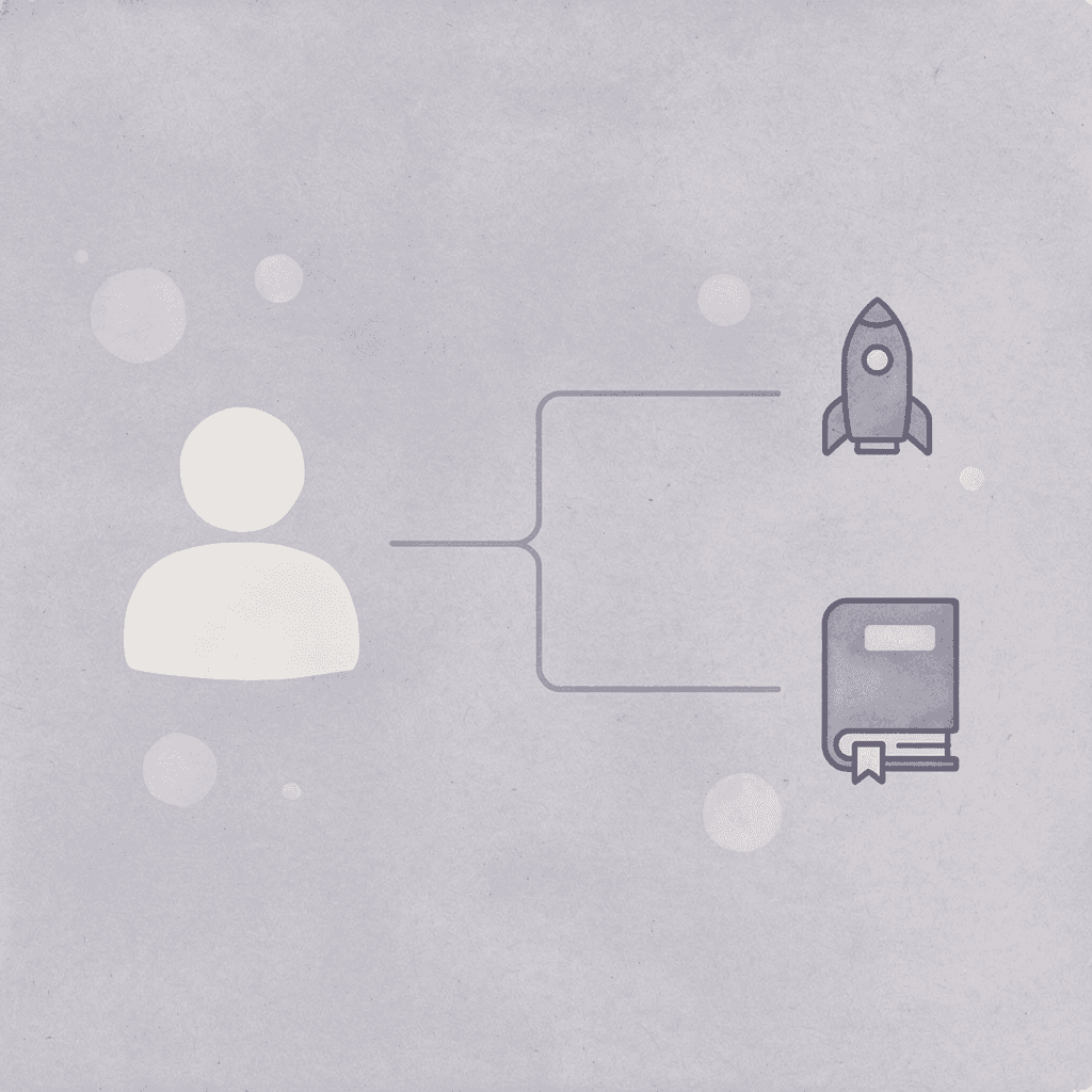 Icon showing dissolution process splitting into wrong and right paths