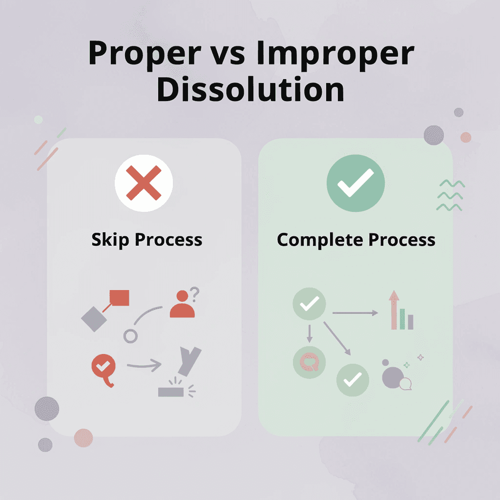 Comparison showing improper versus proper dissolution process - How to Dissolve a Partnership With the IRS