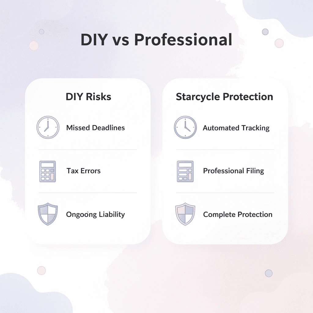Comparison table showing DIY dissolution risks versus Starcycle solutions
