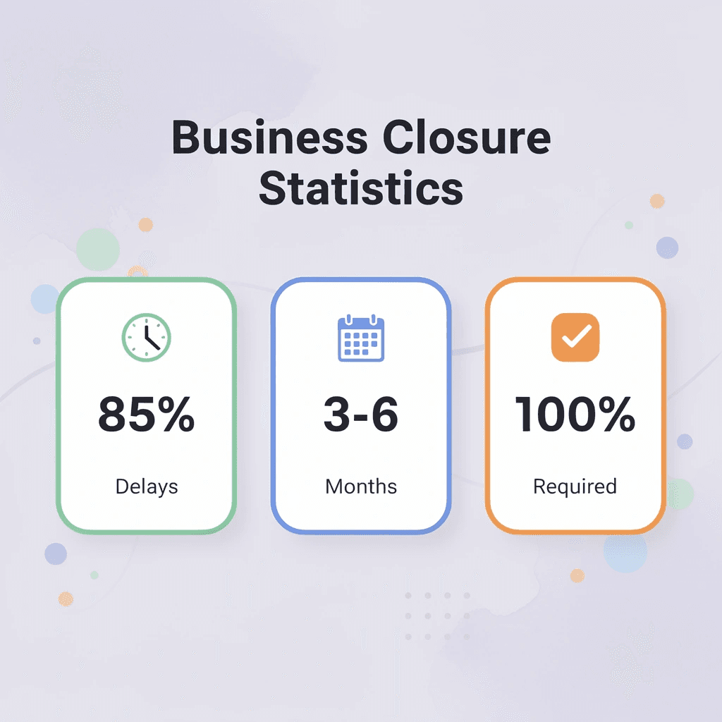 Statistics showing business closure delays and requirements - IRS Cancel EIN