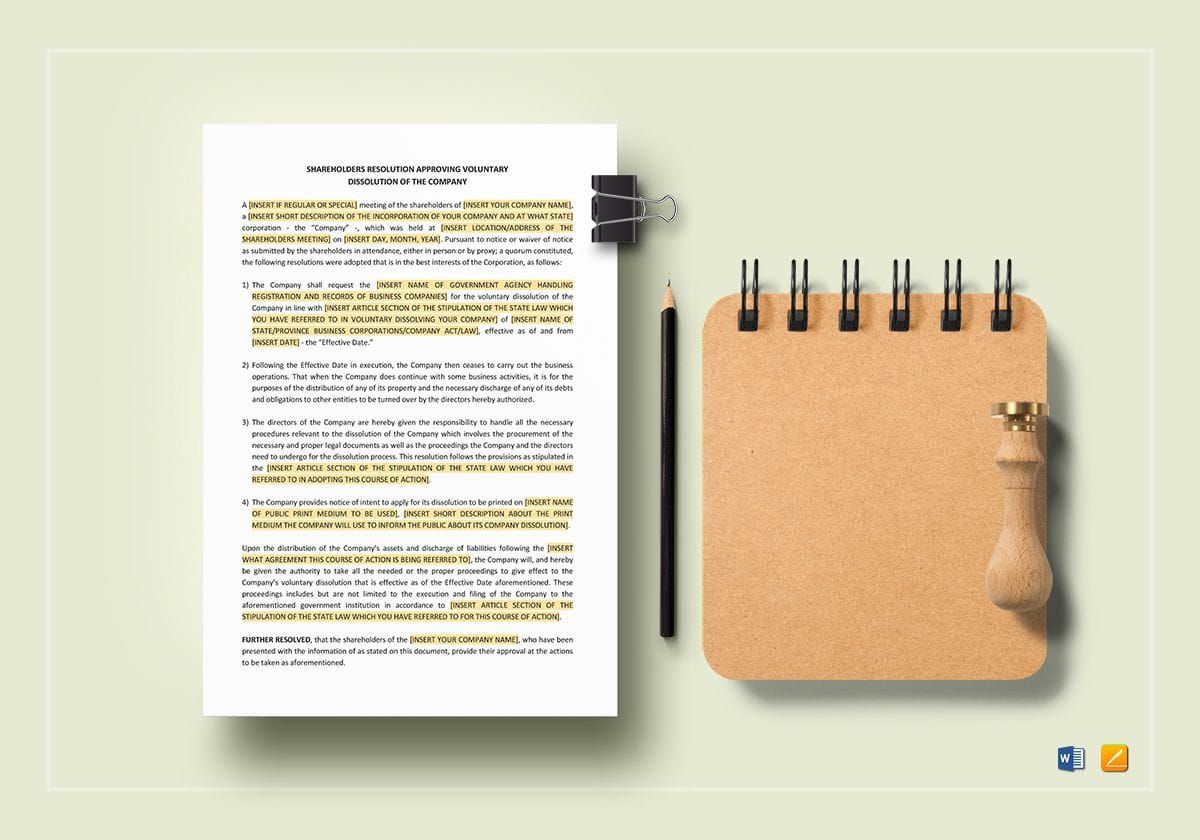a detailed document - Notice of Dissolution