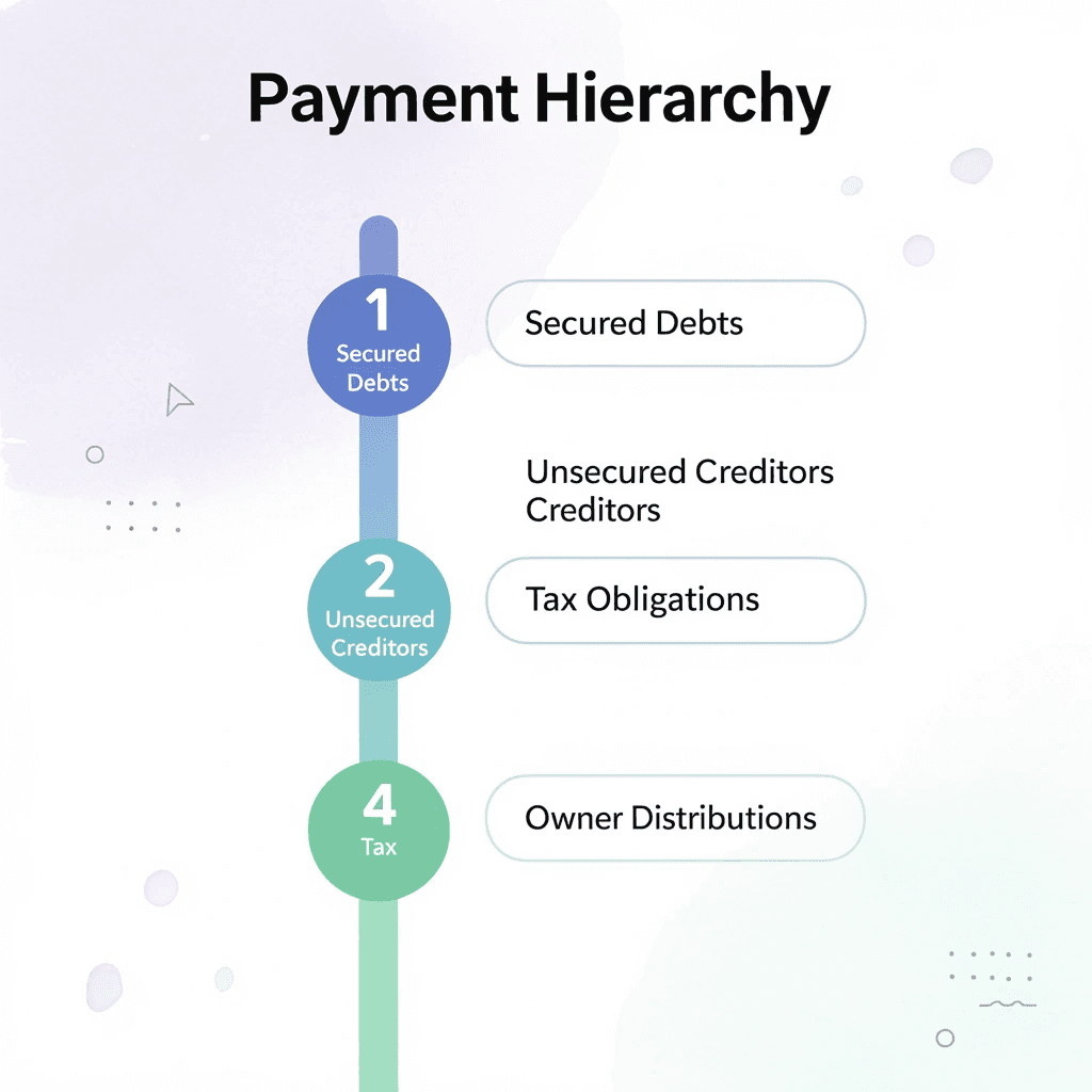 Numbered steps showing proper payment hierarchy during dissolution - Notice of Dissolution 