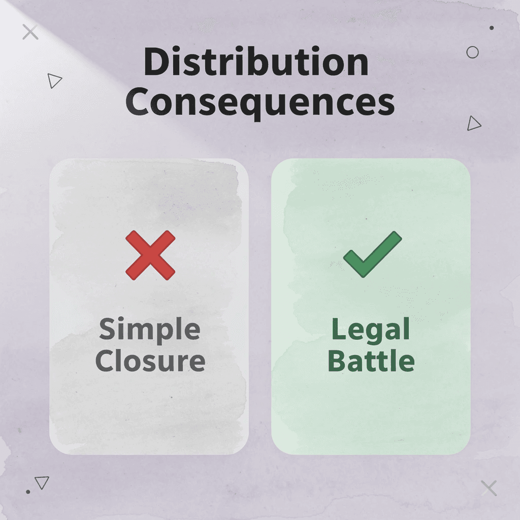Before and after comparison showing simple closure versus legal battle - Notice of Dissolution 