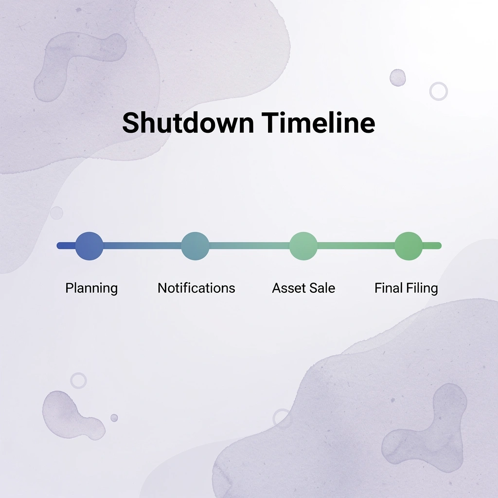 Timeline showing business shutdown phases over 6-12 months