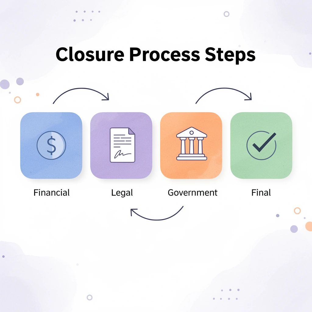 Process flow showing four steps of business closure