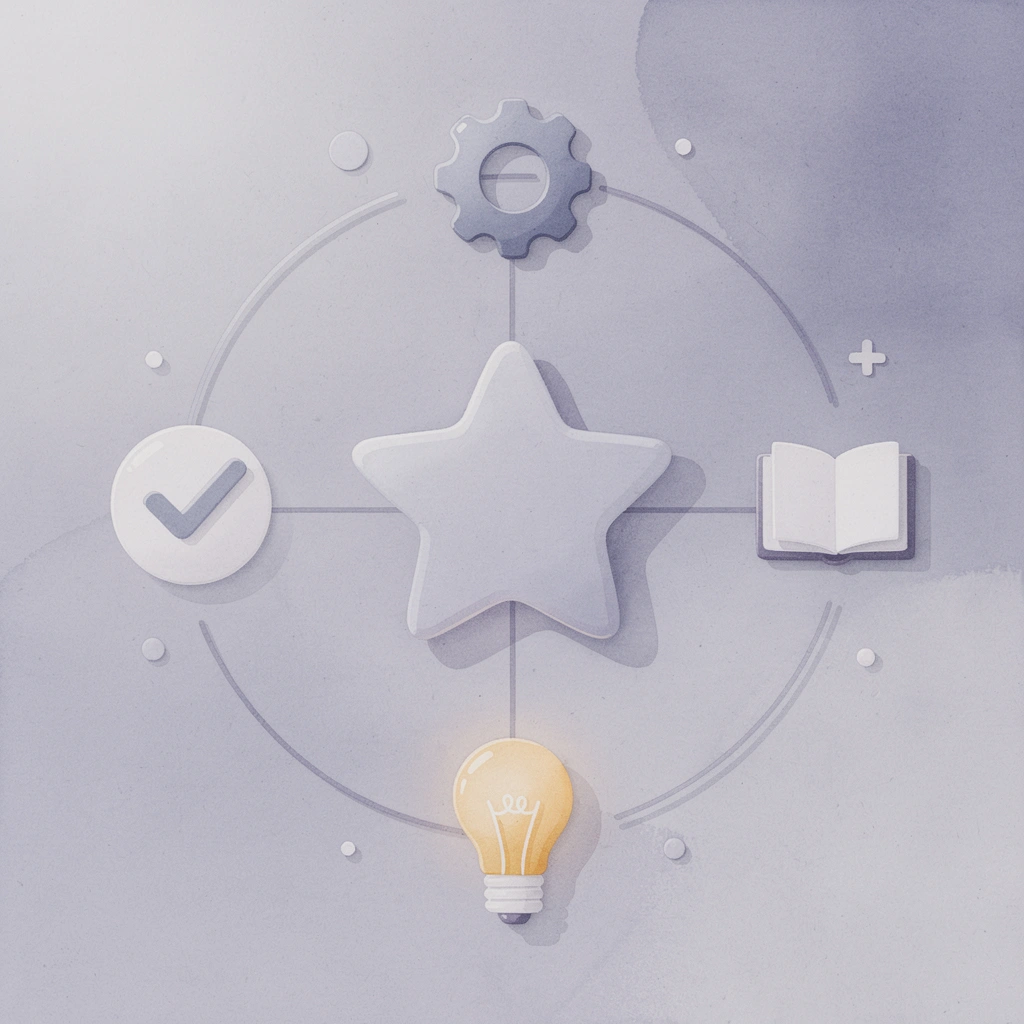 Central business icon connected to various closure task icons