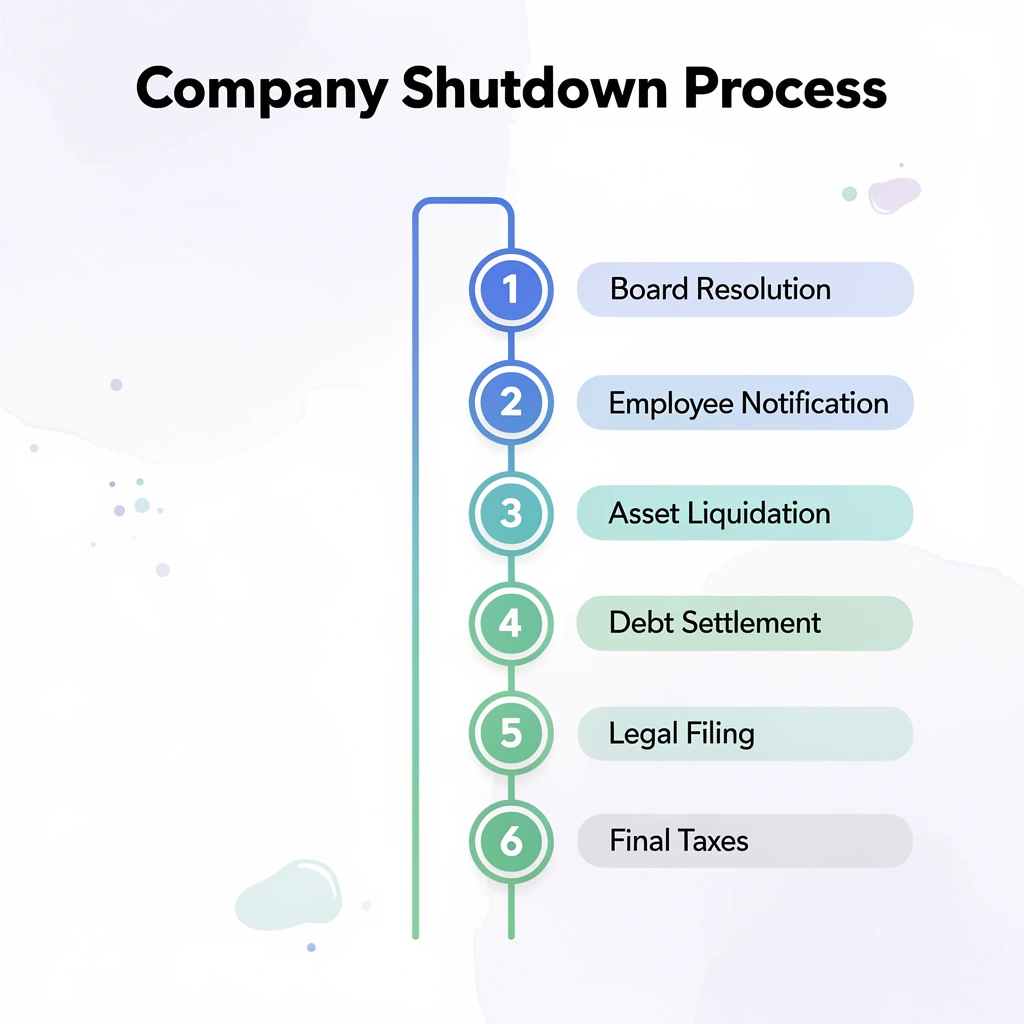 Step-by-step company shutdown process infographic