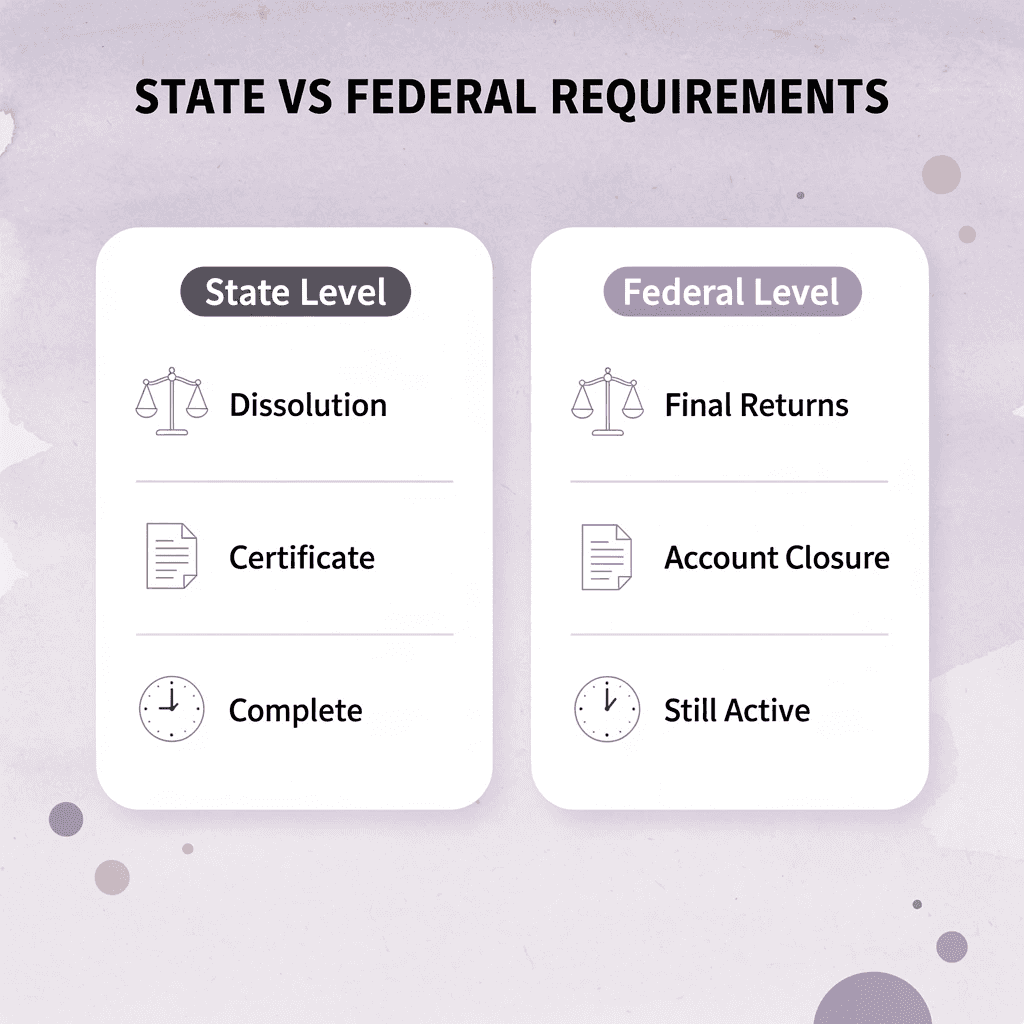 Comparison chart showing differences between state and federal dissolution requirements - How to Dissolve a Corporation in Illinois 