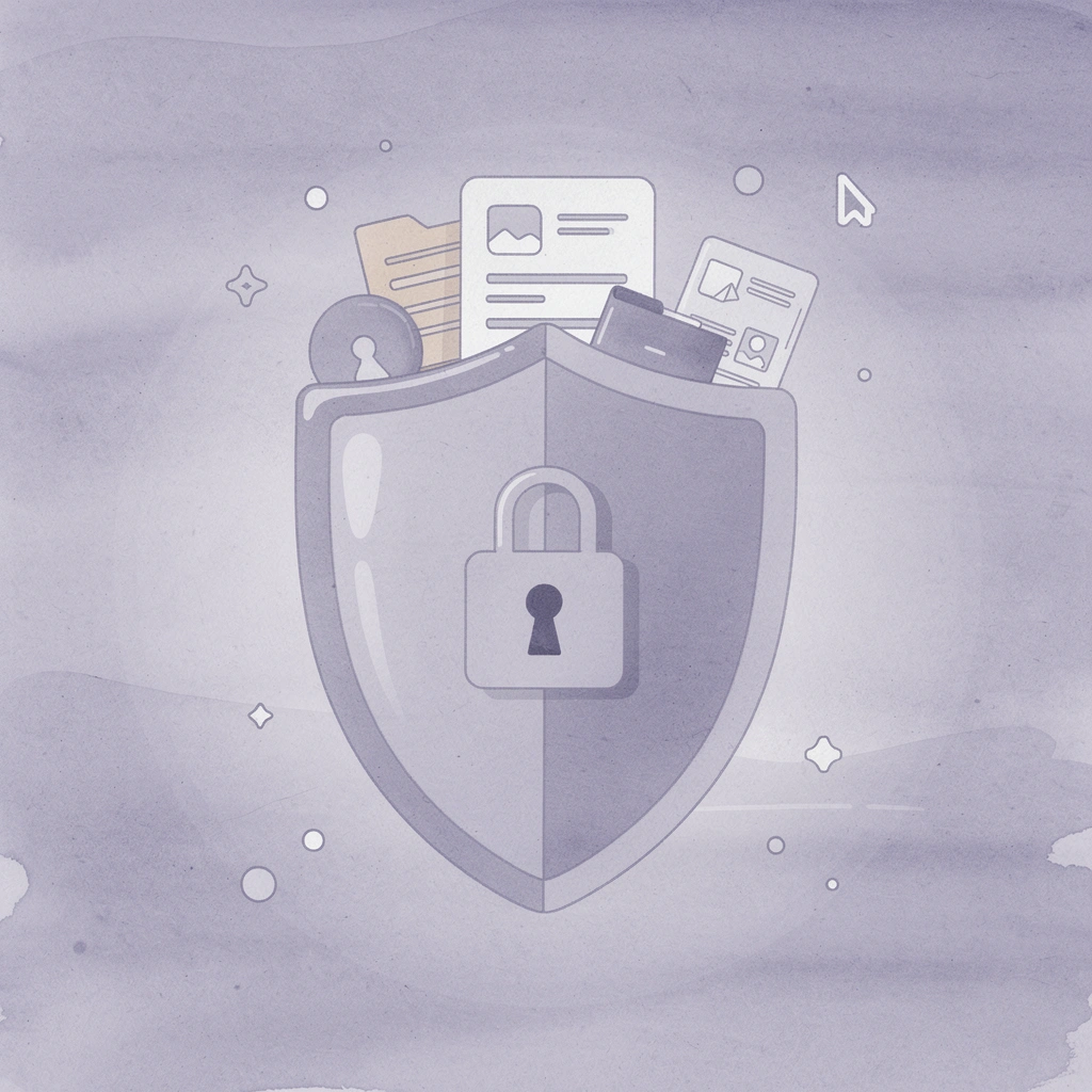 Shield protecting business documents from risks and loose ends