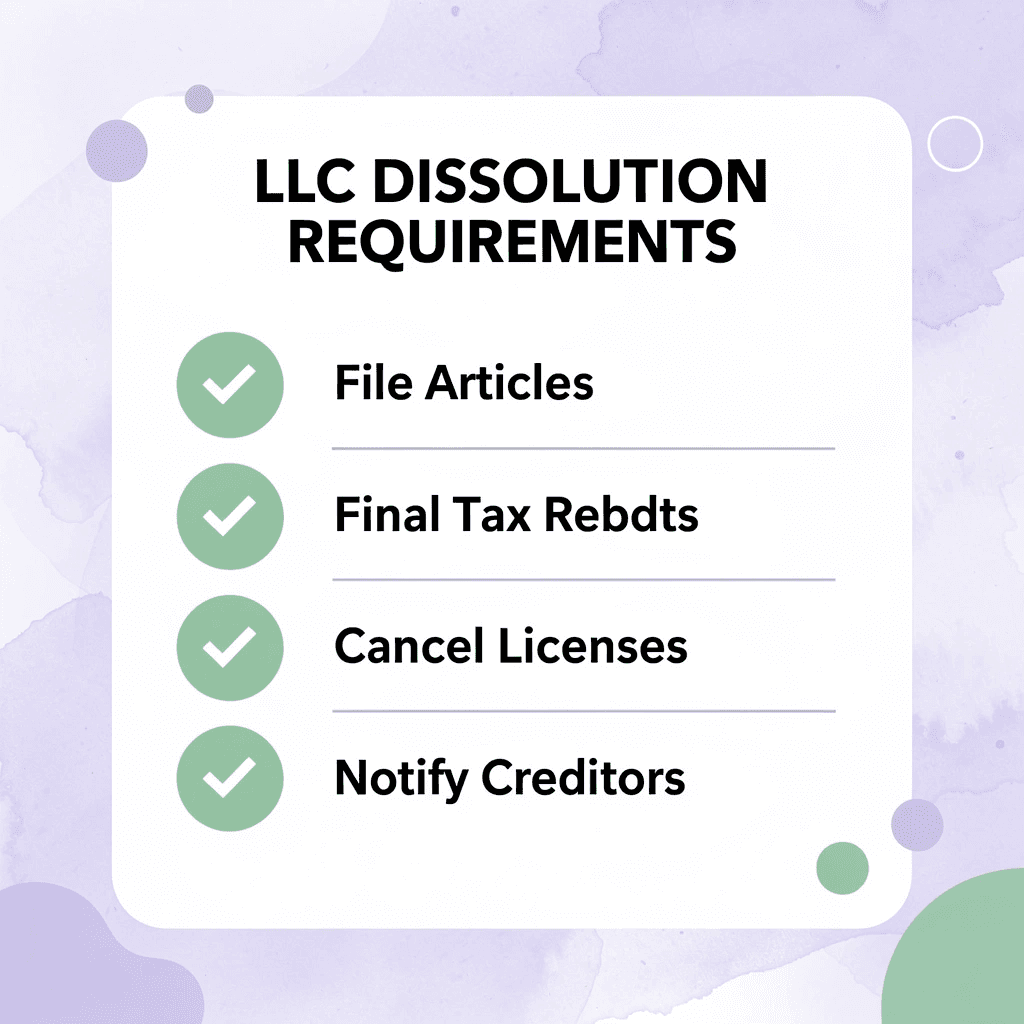 Checklist infographic showing key LLC dissolution requirements in Alabama