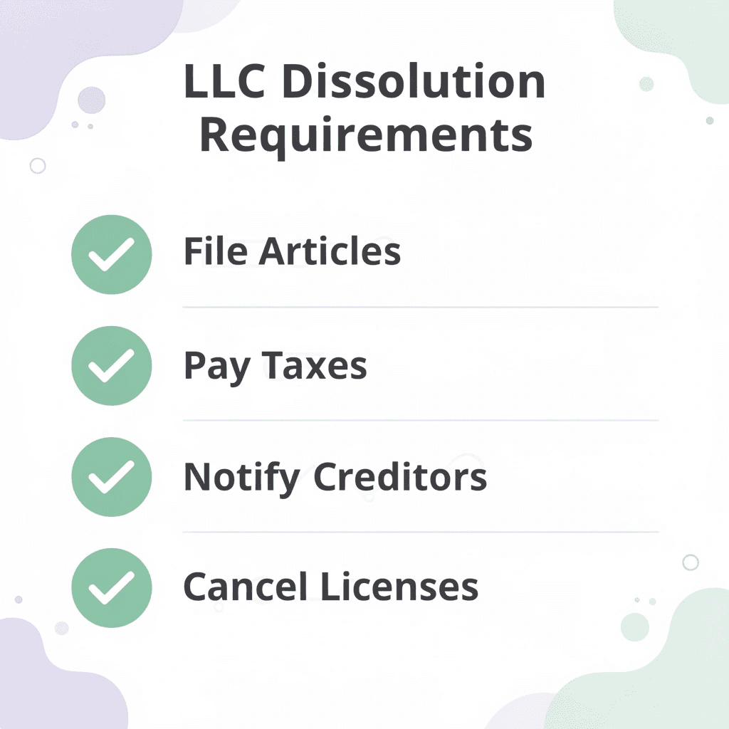 Checklist infographic showing key LLC dissolution requirements in Georgia