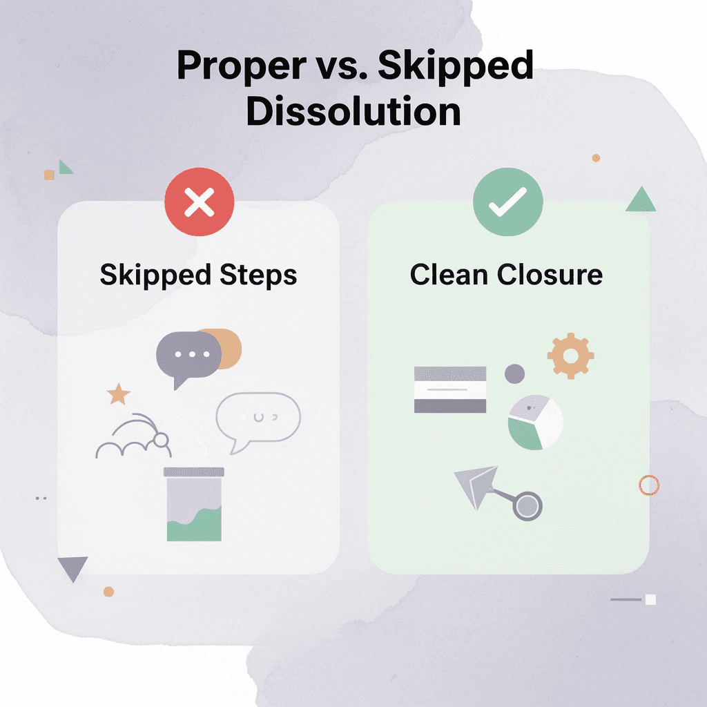 Before and after comparison of improper versus proper LLC dissolution