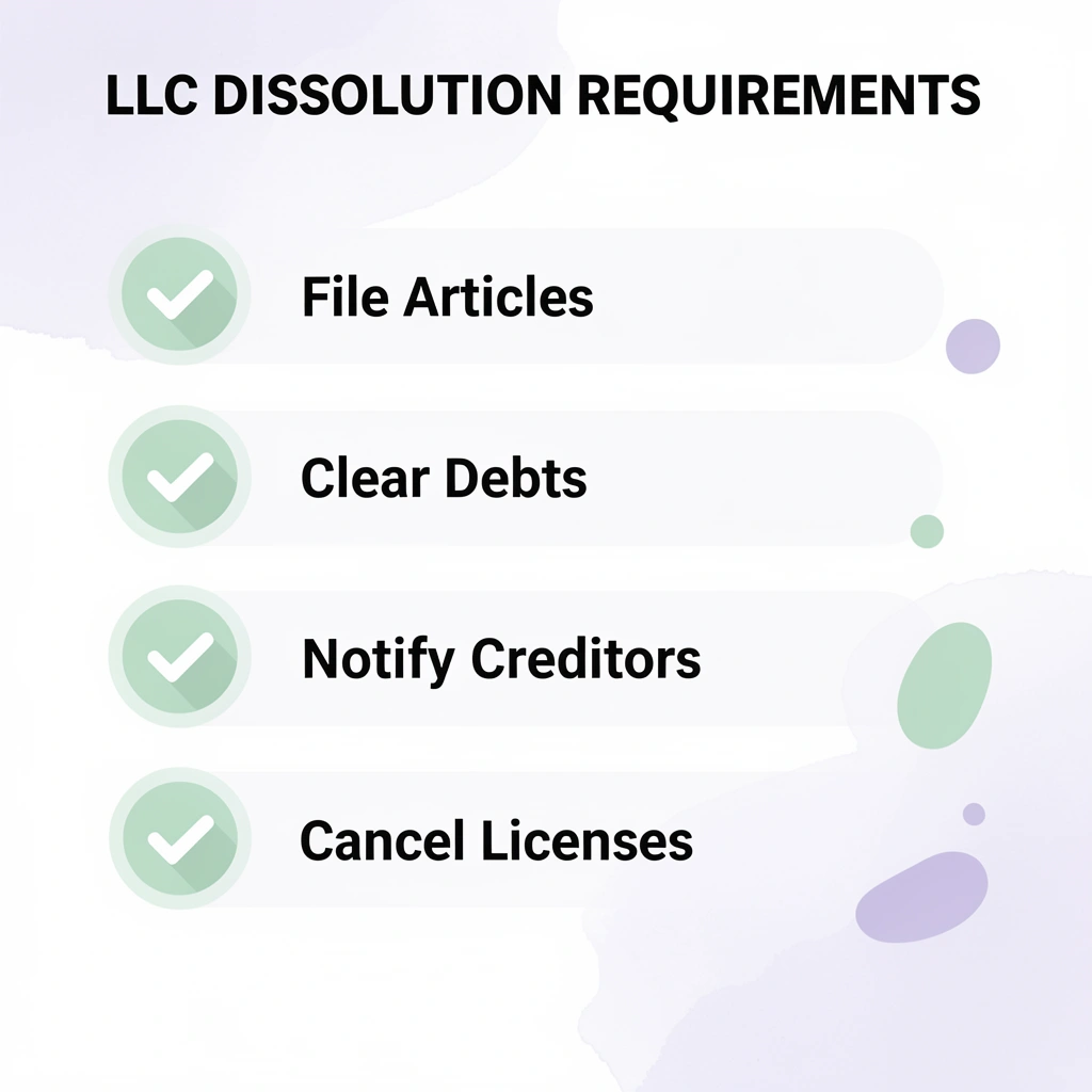 Checklist infographic showing key LLC dissolution requirements in South Dakota