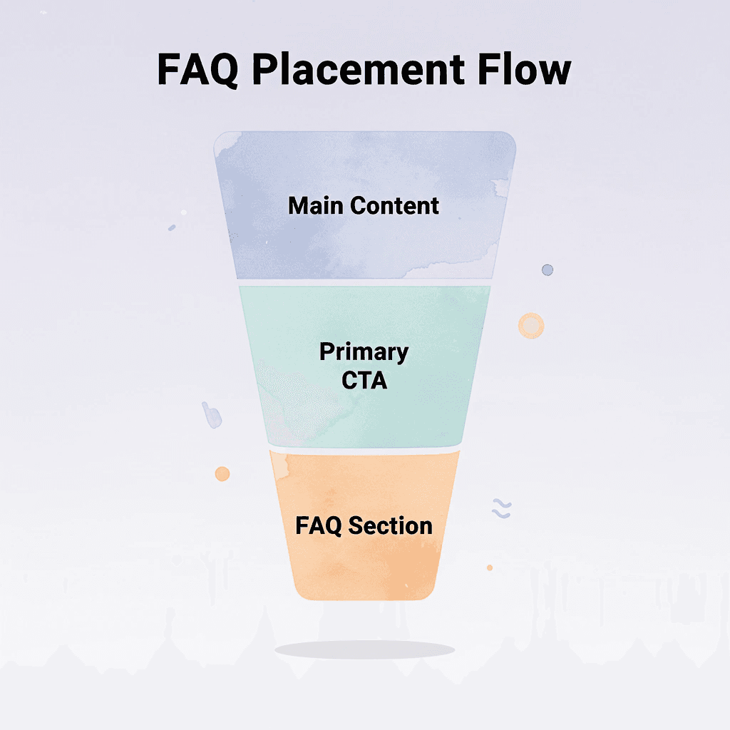 Funnel infographic showing correct placement order: main content, then CTA, then FAQ section