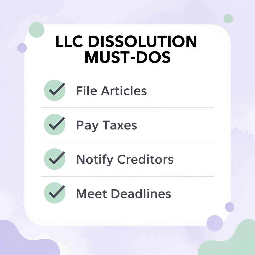 Checklist infographic showing essential steps every Oklahoma LLC owner must complete before dissolving