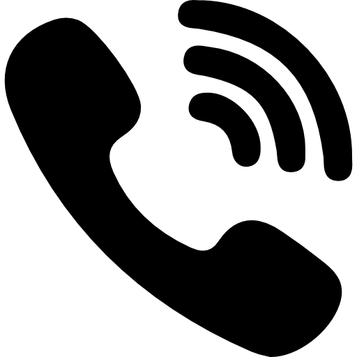 Black phone handset icon with three curved signal waves indicating a call or communication.