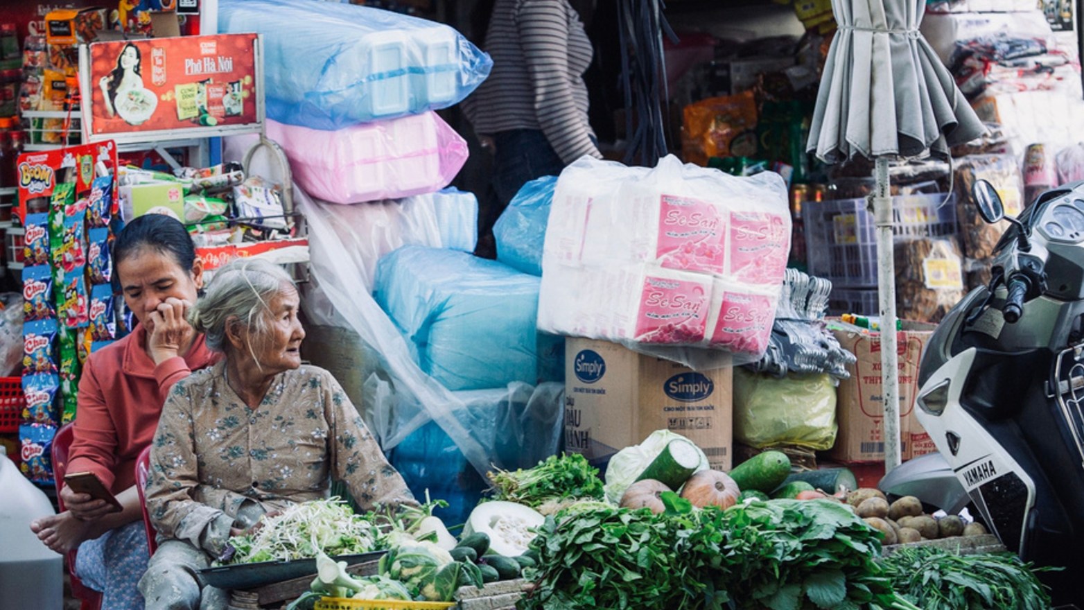 Street market stall with fresh produce in Vietnam