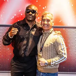 Collage of UFC fighters during meet and greet sessions.