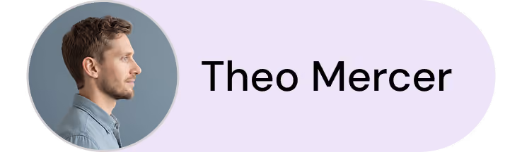 Profile photo of a man with short brown hair and a beard facing left next to the name Theo Mercer.