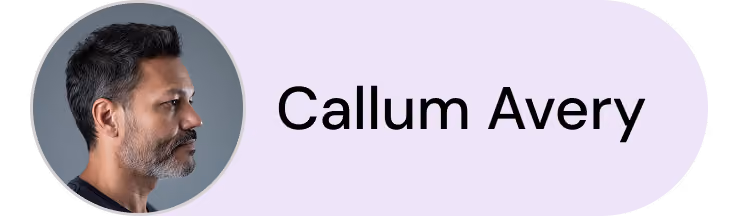 Profile photo of a man with dark hair and beard next to the name Callum Avery on a light background.