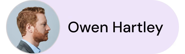 Profile photo of a red-haired man in a suit next to the name Owen Hartley.
