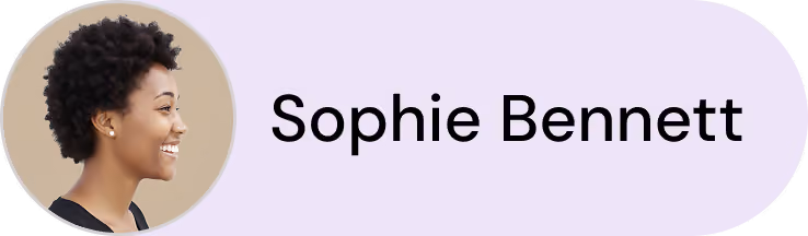 Profile photo of a woman smiling with short curly hair next to the name Sophie Bennett.