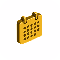 Yellow calendar icon with grid dots on a white background.