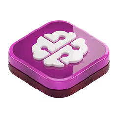 3D purple square icon with a white stylized brain symbol inside.