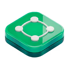 Green 3D app icon with four white nodes connected in a rounded square shape.