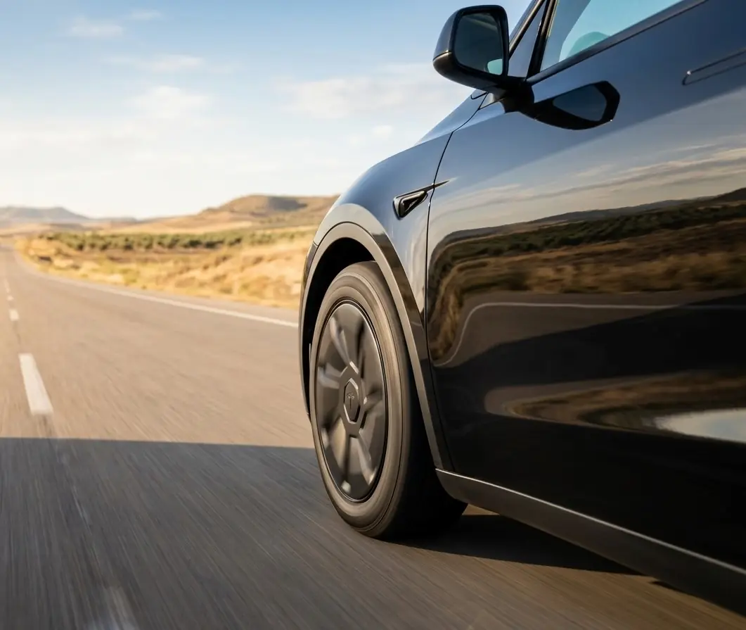 Lateral de un Tesla Model Y circulando por la autovía