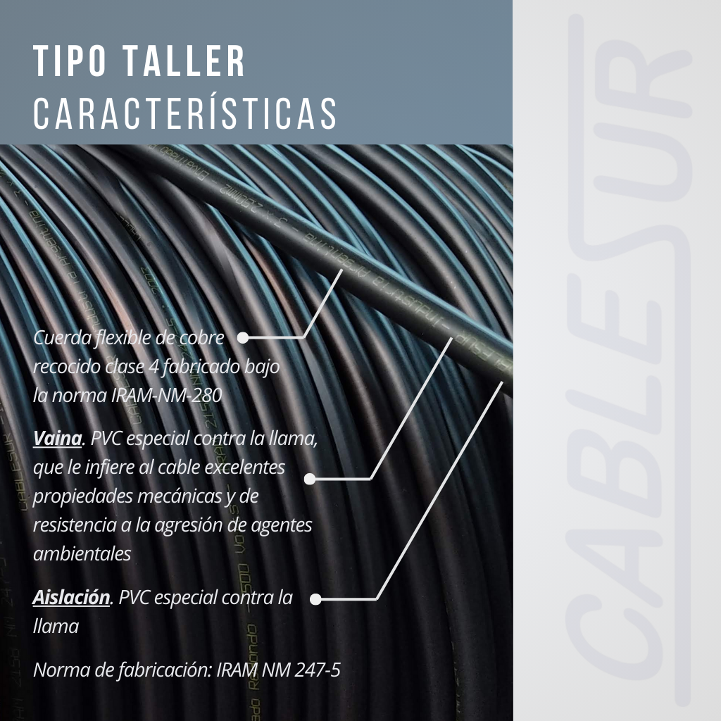 Características técnicas del cable tipo taller Cablesur