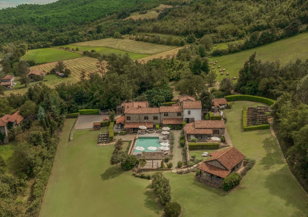 Aerial view of the Borgo Filari estate and its buildings