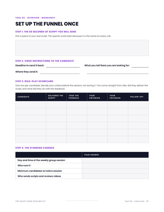 Tool 03 worksheet: set up the funnel