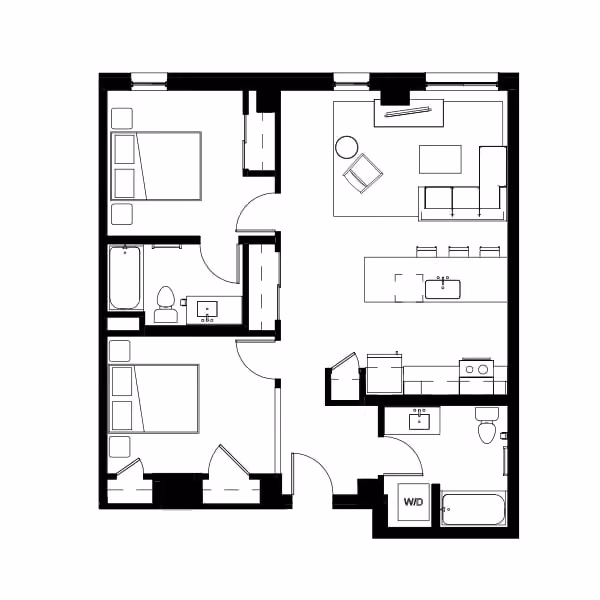 Two Bed Two Bath 5 Floor Plan Image