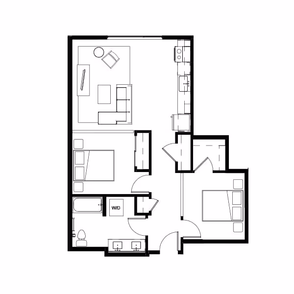 Two Bed One Bath 2 Floor Plan Image