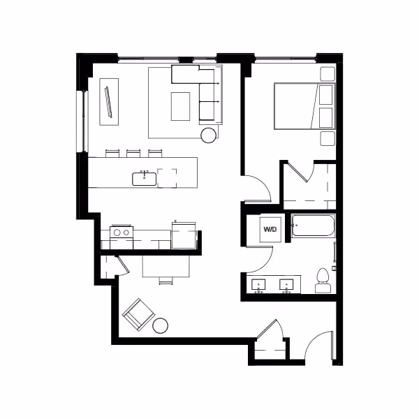 One Bed + Den 24 Floor Plan Image 