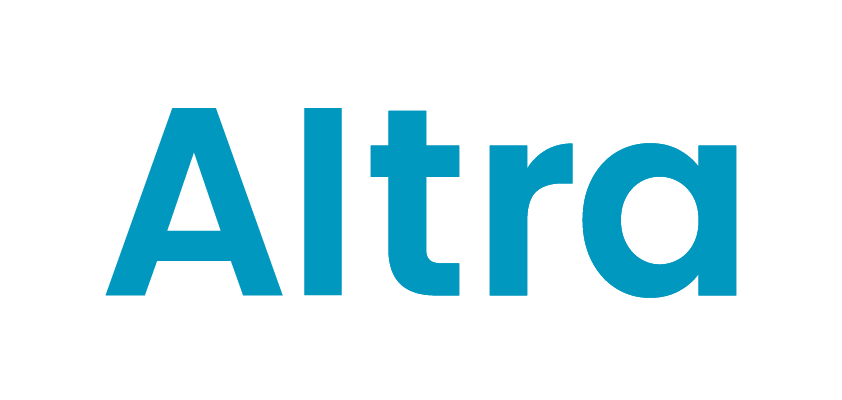 Lgog: Das Wort „Altra“ in fetten cyanblauen Buchstaben auf weißem Hintergrund.
