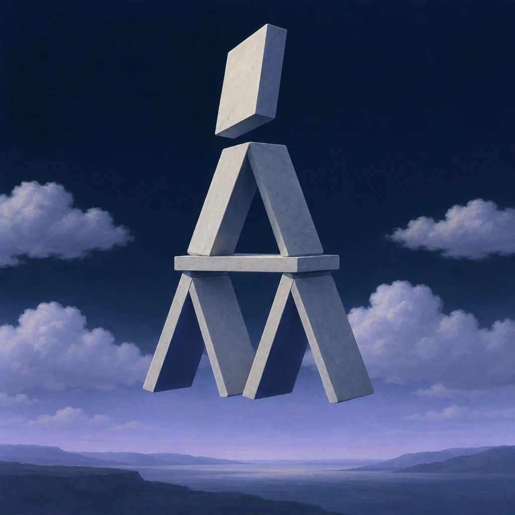 Stone blocks assembling themselves in the sky