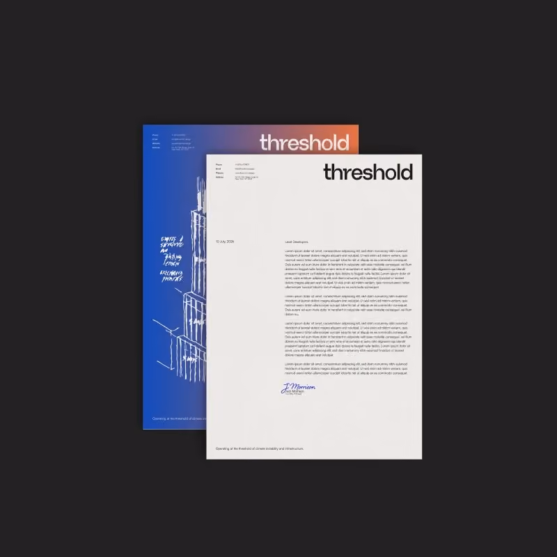 Two overlapping letterhead designs for Threshold Design.