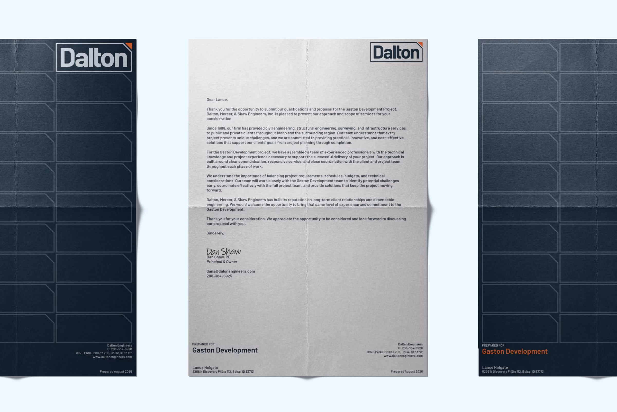 Dalton Engineers letterhead with a formal business letter.