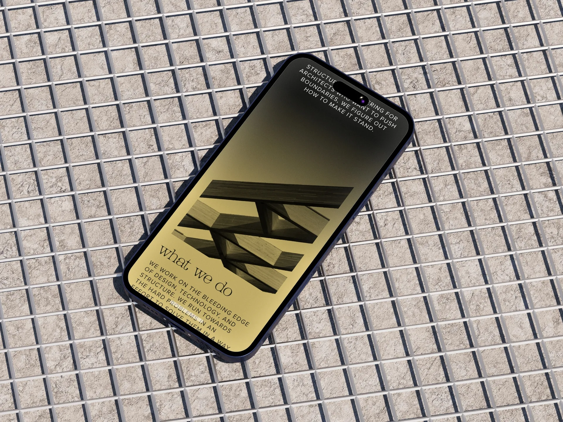 Phone laying on metal grate open to Sarova structural engineers website.