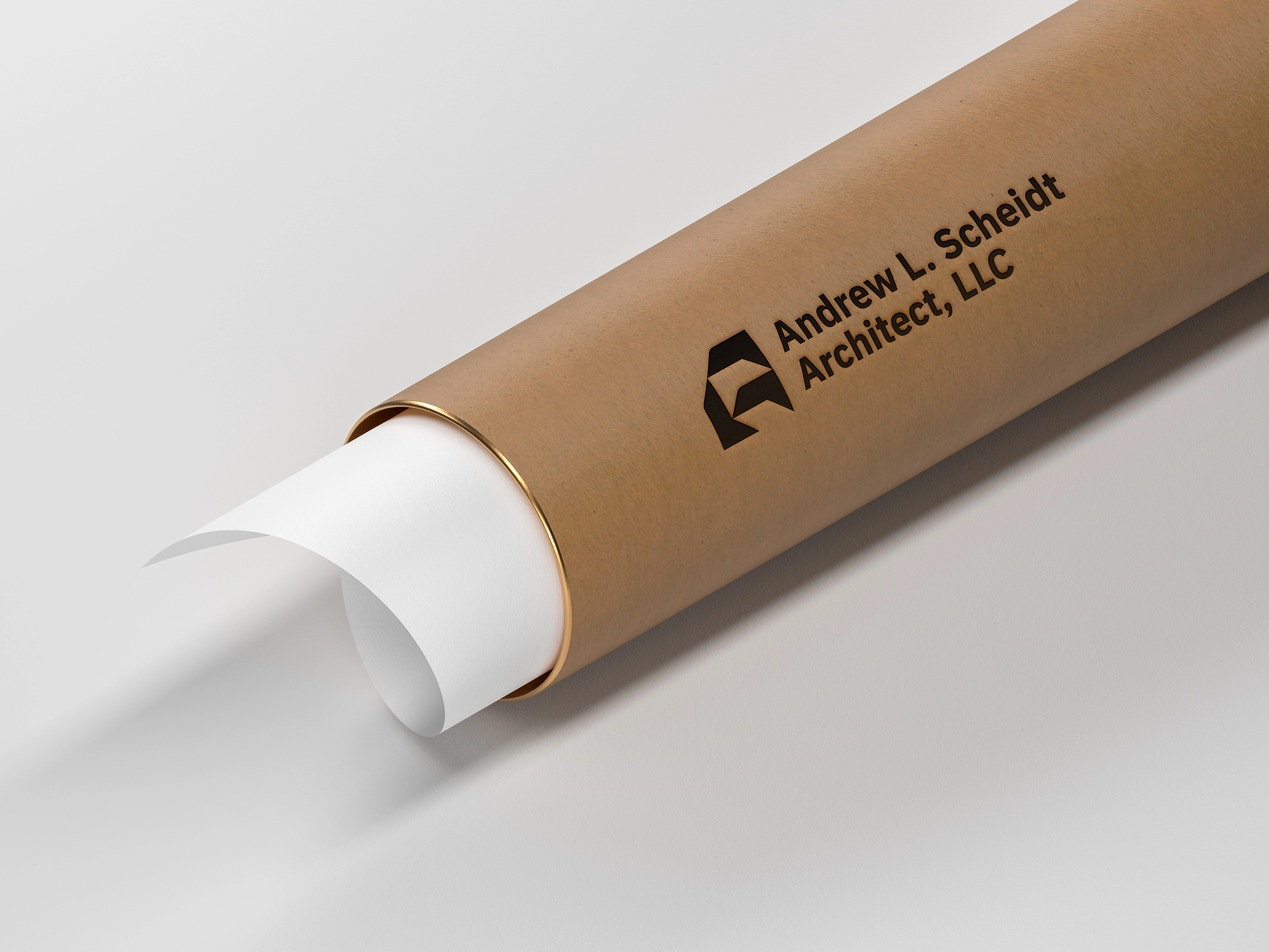 Branded drawing tube for Andrew L. Scheidt, Architect