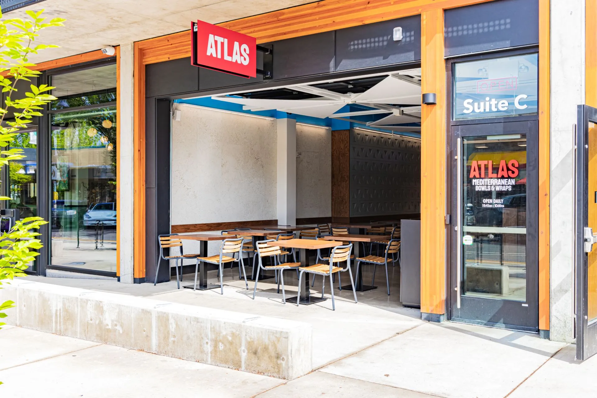 Exterior storefront of Atlas Mediterranean restaurant