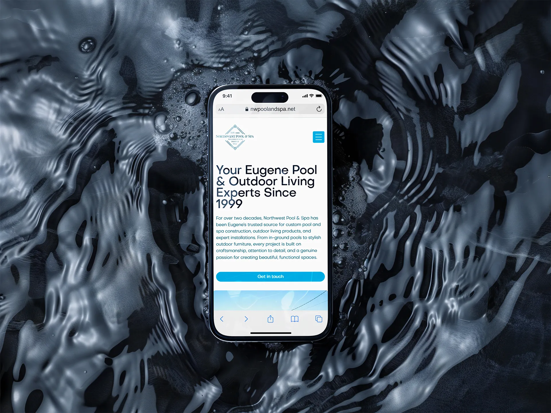 Mobile phone view of the Northwest Pool & Spa website